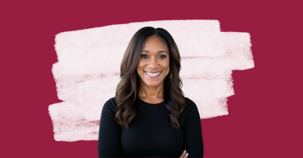 Shelley Willingham headshot on a red background